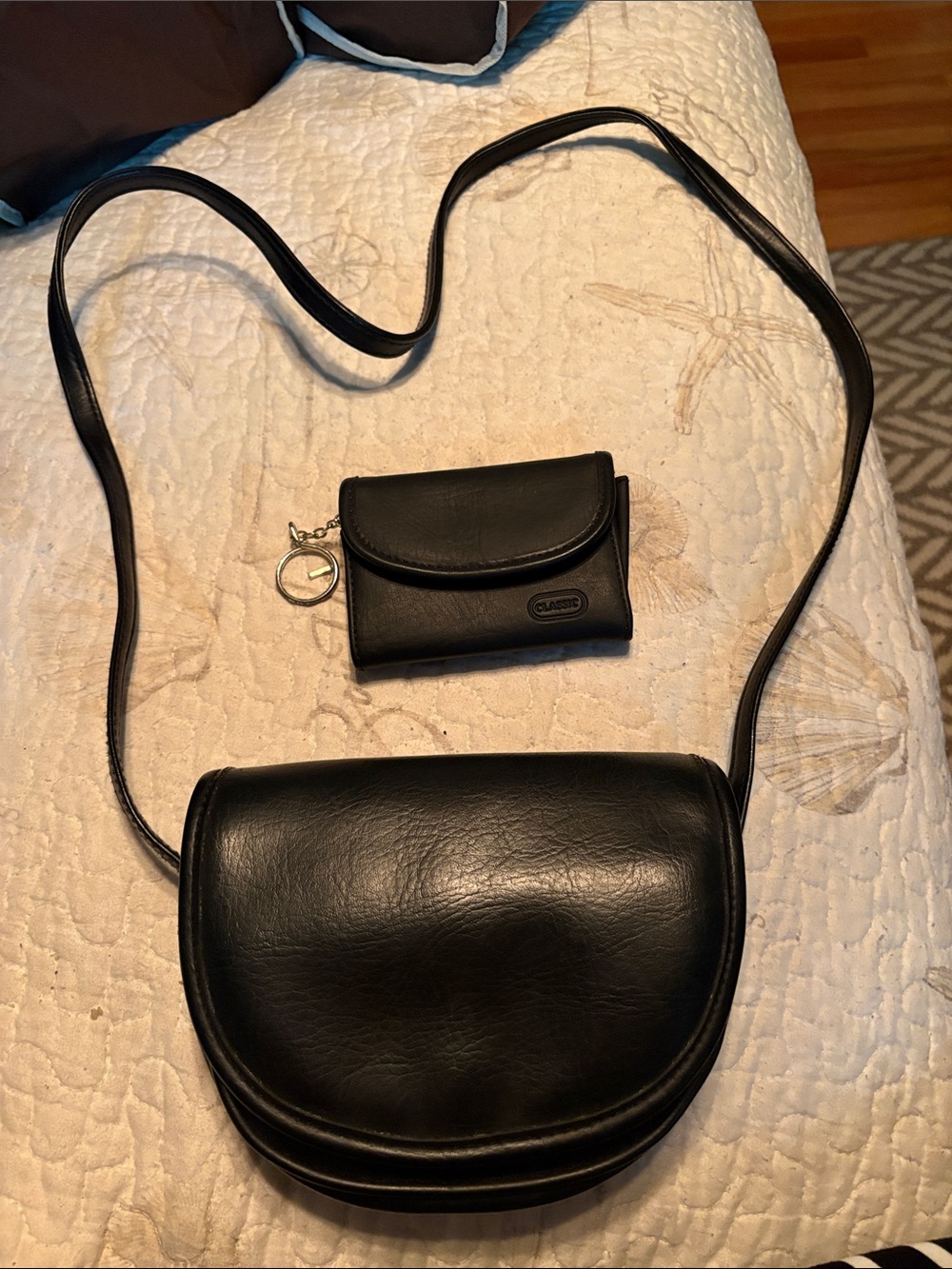 Small Black Leather Crossbody Bag with Matching Card Case